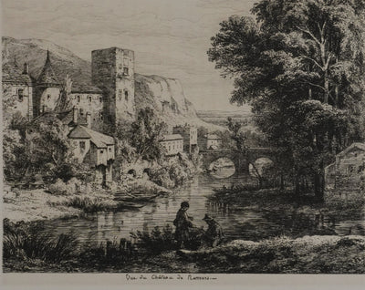 Eugène BLERY : Vue sur le Château de Nemours, Gravure originale