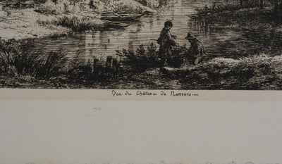 Eugène BLERY : Vue sur le Château de Nemours, Gravure originale