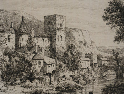 Eugène BLERY : Vue sur le Château de Nemours, Gravure originale