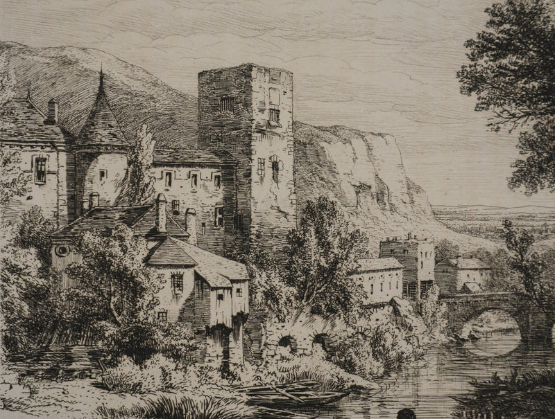 Eugène BLERY : Vue sur le Château de Nemours, Gravure originale