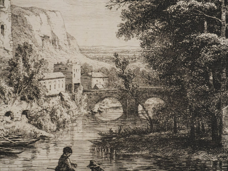 Eugène BLERY : Vue sur le Château de Nemours, Gravure originale