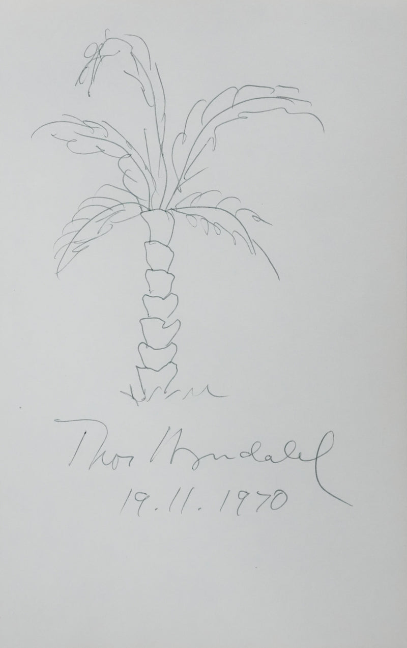 Thor  HEYERDAHL : Le joli palmier, Autographe et dessin original signé