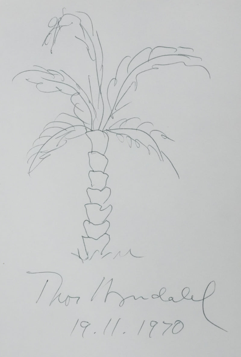 Thor  HEYERDAHL : Le joli palmier, Autographe et dessin original signé
