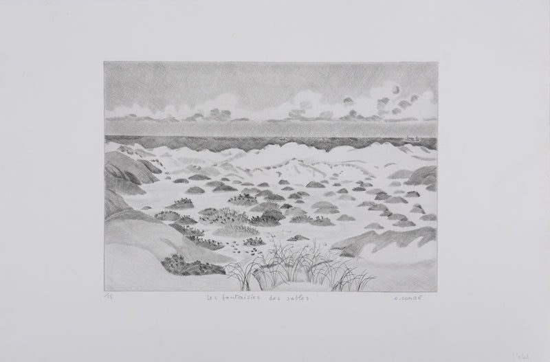 Camille COMBE : Les fantaisies des sables, Gravure originale signée
