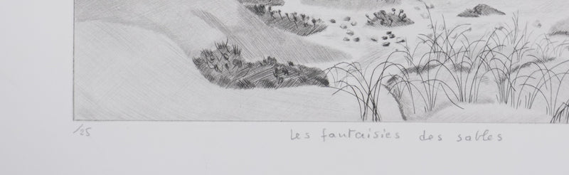 Camille COMBE : Les fantaisies des sables, Gravure originale signée