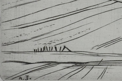 André JACQUEMIN : Les champs de blé en hiver, Gravure originale signée