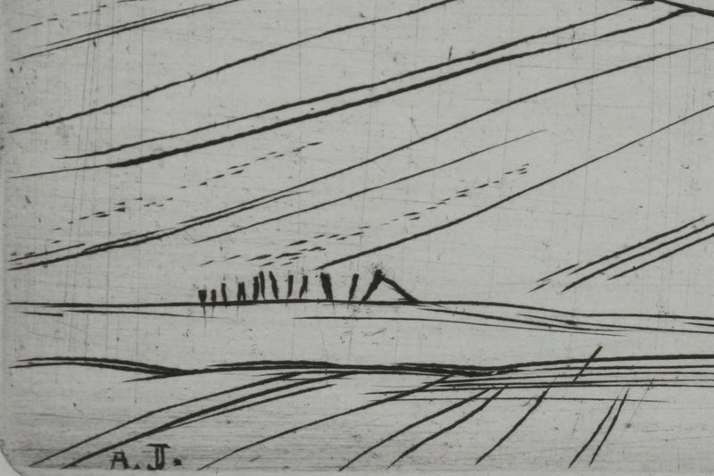 André JACQUEMIN : Les champs de blé en hiver, Gravure originale signée