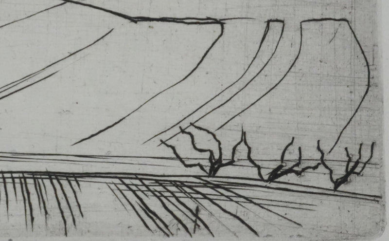 André JACQUEMIN : Les champs de blé en hiver, Gravure originale signée