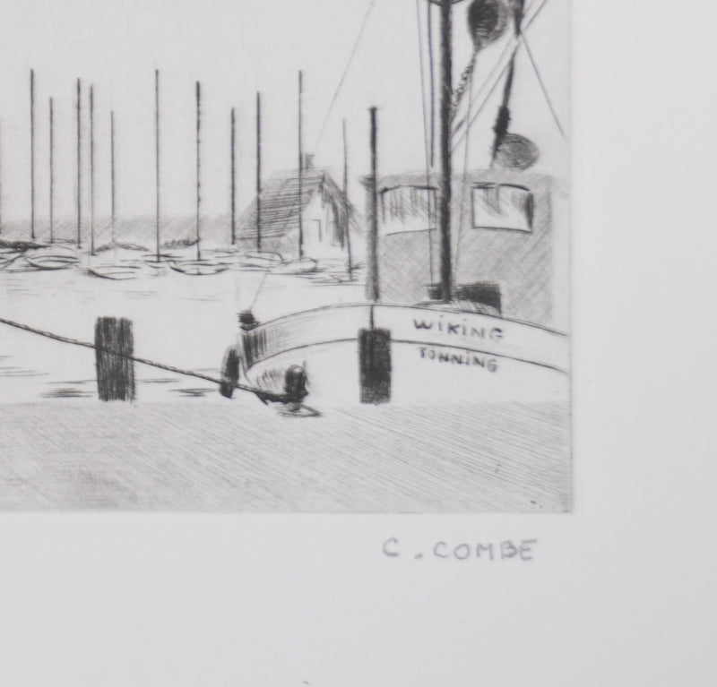 Camille COMBE : Retour de pêche, Gravure originale signée