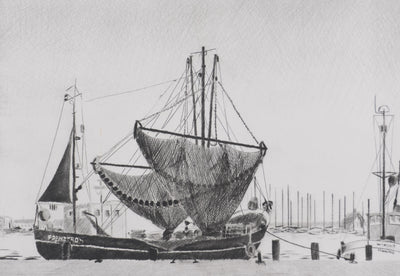 Camille COMBE : Retour de pêche, Gravure originale signée
