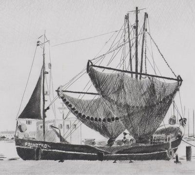 Camille COMBE : Retour de pêche, Gravure originale signée