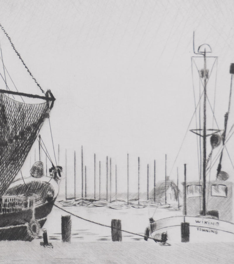 Camille COMBE : Retour de pêche, Gravure originale signée