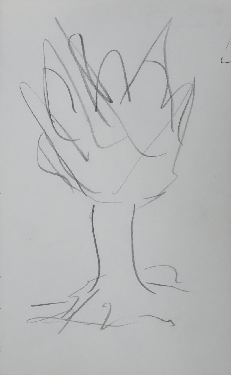 LAUTERBACH : Arbre en gris, Autographe et dessin original