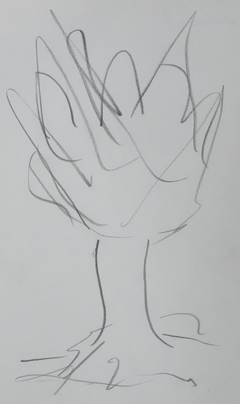 LAUTERBACH : Arbre en gris, Autographe et dessin original