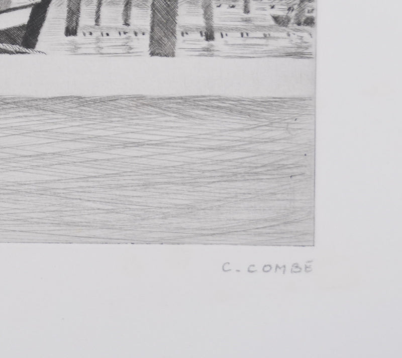 Camille COMBE : Le port des bouées, Gravure originale signée