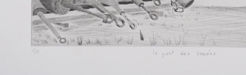 Camille COMBE : Le port des bouées, Gravure originale signée
