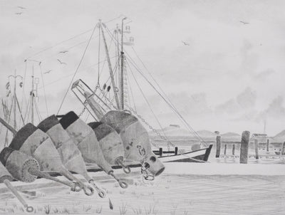 Camille COMBE : Le port des bouées, Gravure originale signée