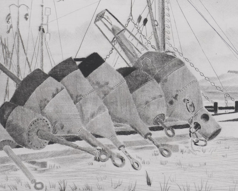 Camille COMBE : Le port des bouées, Gravure originale signée
