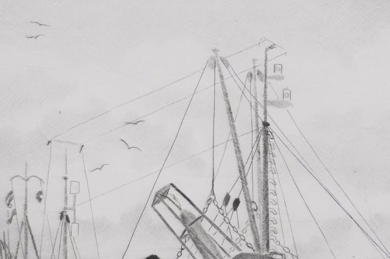 Camille COMBE : Le port des bouées, Gravure originale signée