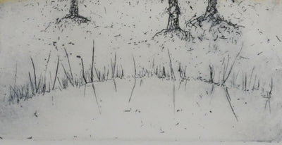 Mija ALLOUCHE : Les chênes au lever de soleil, Gravure originale signée