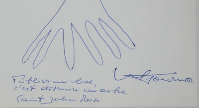 Michel TOURNIER : L'arbre au petit oiseau, Autographe et dessin original signé