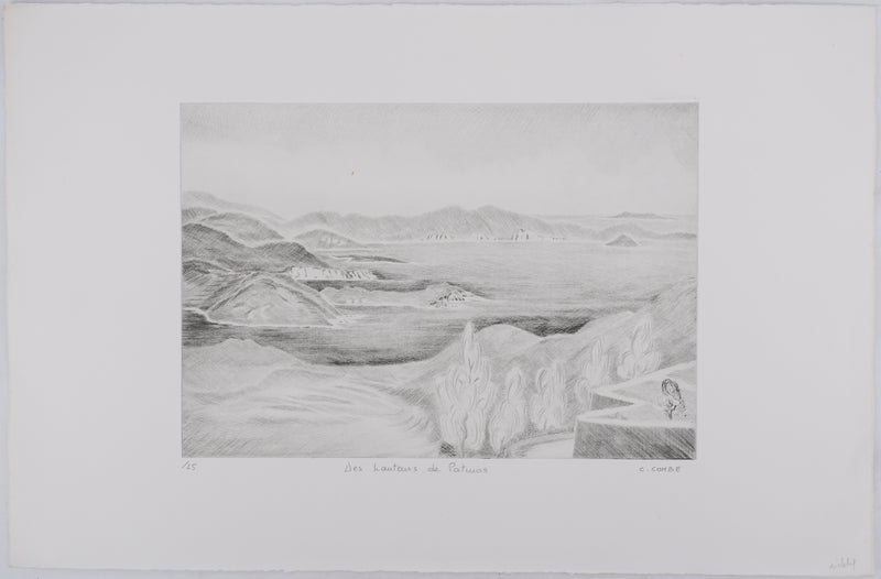 Camille COMBE : Des hauteurs de Patmos, Gravure originale signée