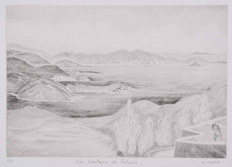 Camille COMBE : Des hauteurs de Patmos, Gravure originale signée