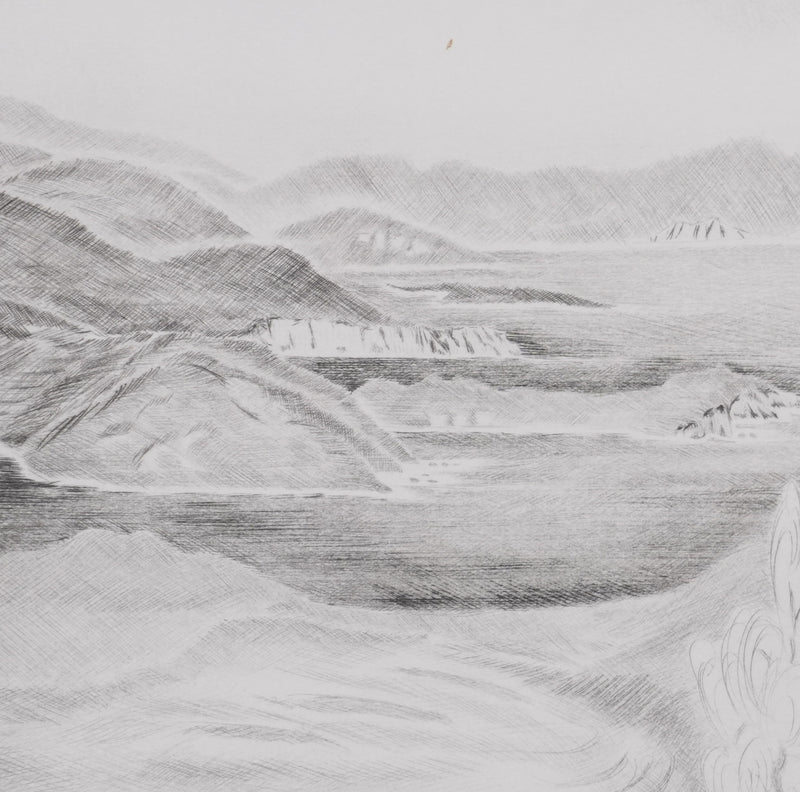 Camille COMBE : Des hauteurs de Patmos, Gravure originale signée