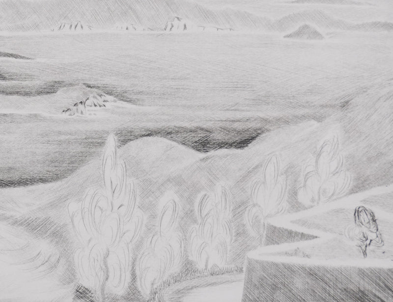Camille COMBE : Des hauteurs de Patmos, Gravure originale signée