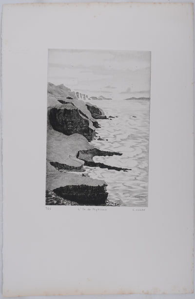 Camille COMBE : L'île de Mykines, Gravure originale signée