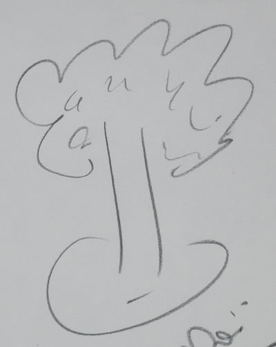 Pierre DELANOE : L'arbre gris, Autographe et dessin original signé