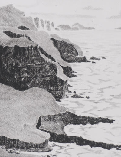 Camille COMBE : L'île de Mykines, Gravure originale signée