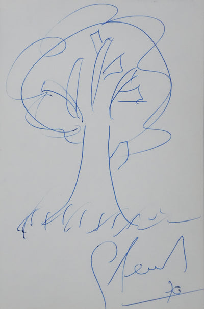 Gilbert BECAUD : L'arbre sur l'herbe, Autographe et dessin original signé