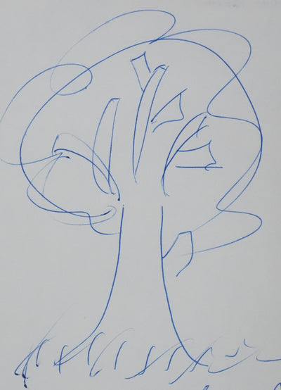 Gilbert BECAUD : L'arbre sur l'herbe, Autographe et dessin original signé