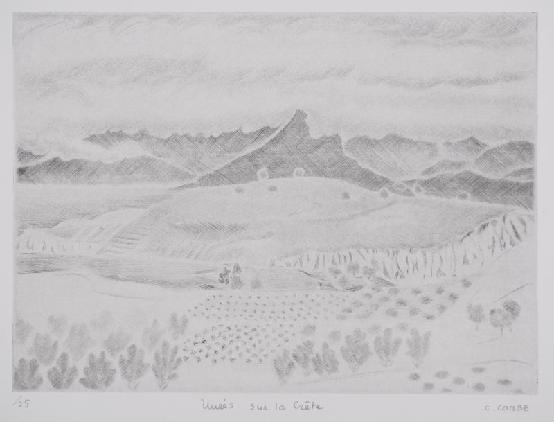 Camille COMBE : Ruées sur la Crète, Gravure originale signée