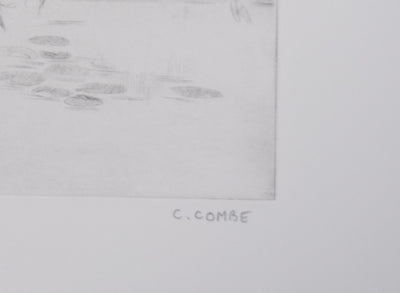 Camille COMBE : La brume argentée sur l'étang, Gravure originale signée