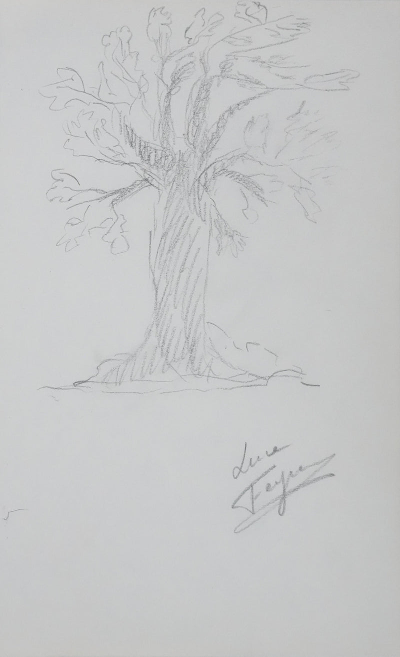 Luce FEYRER : Le grand arbre gris, Autographe et dessin original signé