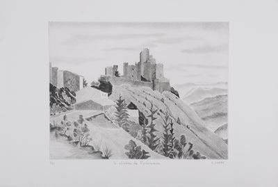 Camille COMBE : Le château de Rochemaure, Gravure originale signée