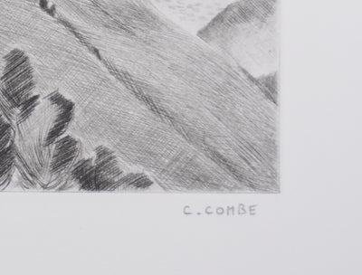 Camille COMBE : Le château de Rochemaure, Gravure originale signée