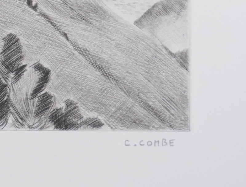 Camille COMBE : Le château de Rochemaure, Gravure originale signée