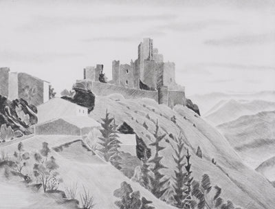 Camille COMBE : Le château de Rochemaure, Gravure originale signée