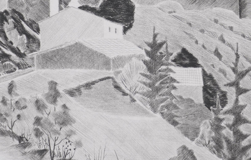 Camille COMBE : Le château de Rochemaure, Gravure originale signée