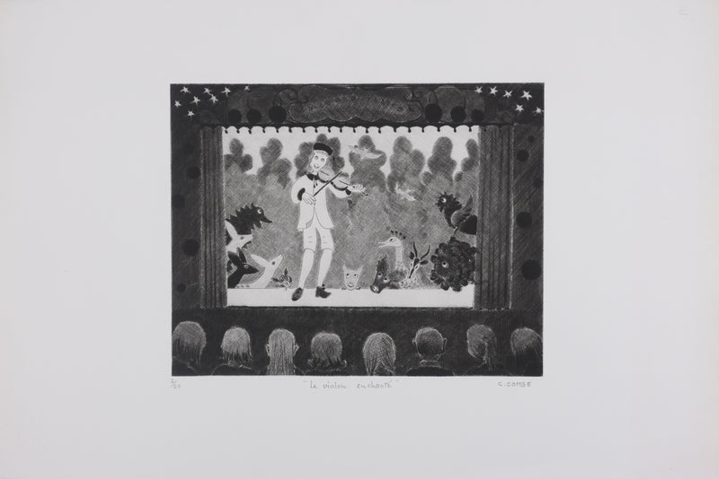 Camille COMBE : Le violon enchanté, Gravure originale signée