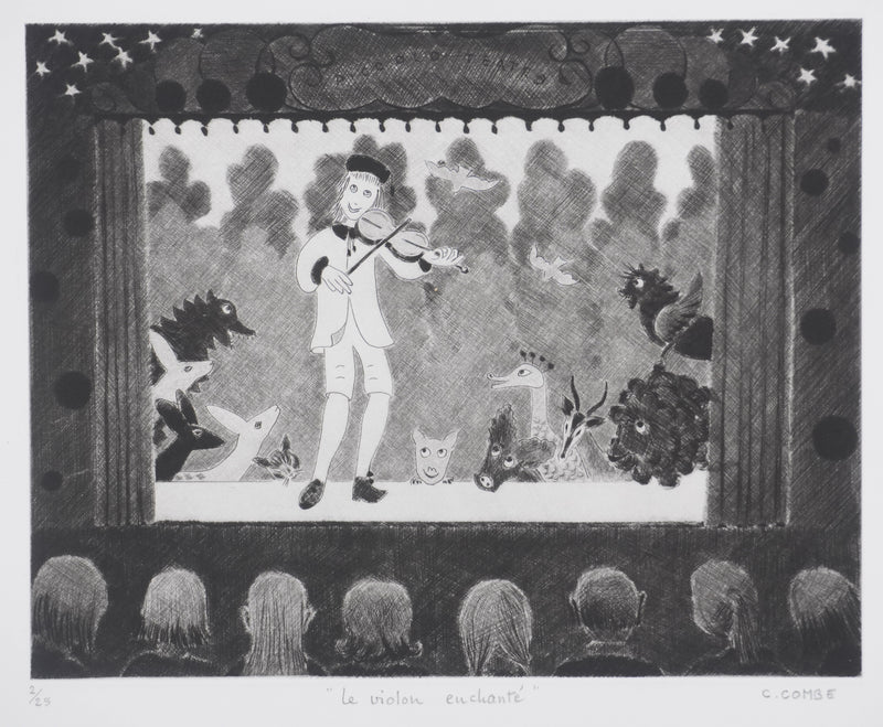 Camille COMBE : Le violon enchanté, Gravure originale signée