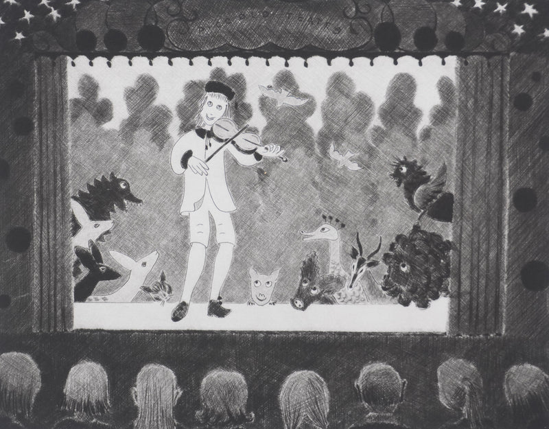 Camille COMBE : Le violon enchanté, Gravure originale signée