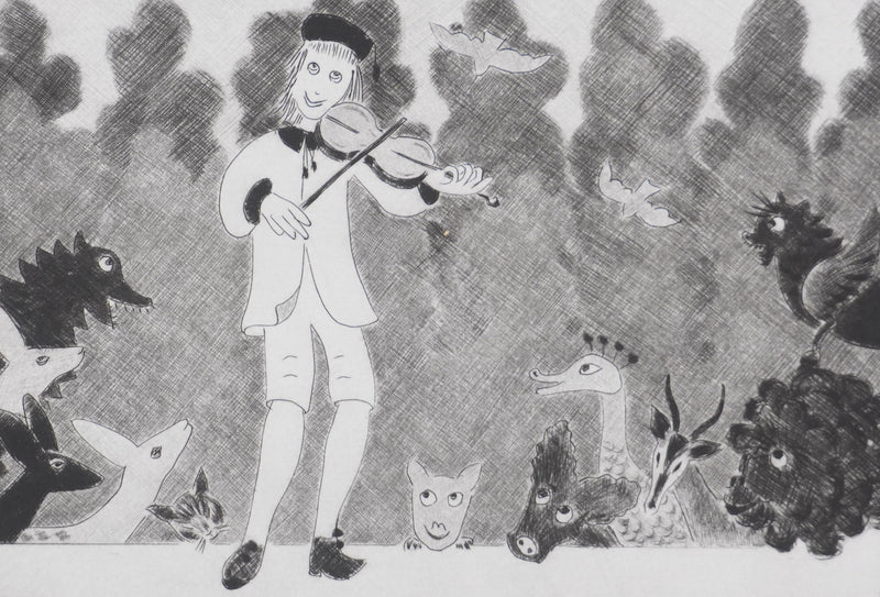 Camille COMBE : Le violon enchanté, Gravure originale signée