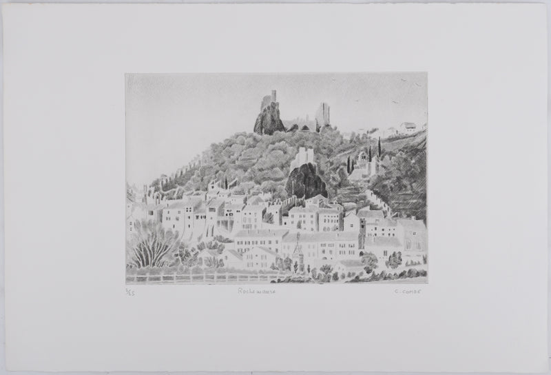 Camille COMBE : Rochemaure, Gravure originale signée