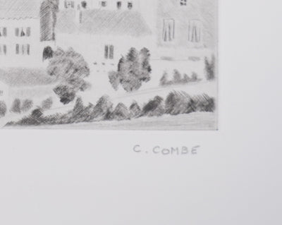 Camille COMBE : Rochemaure, Gravure originale signée