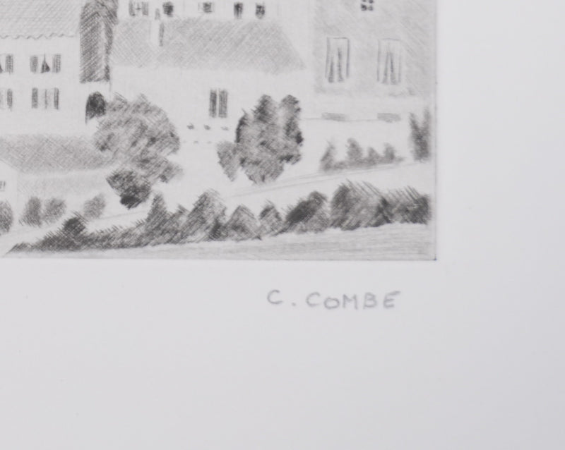 Camille COMBE : Rochemaure, Gravure originale signée