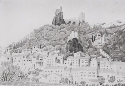 Camille COMBE : Rochemaure, Gravure originale signée